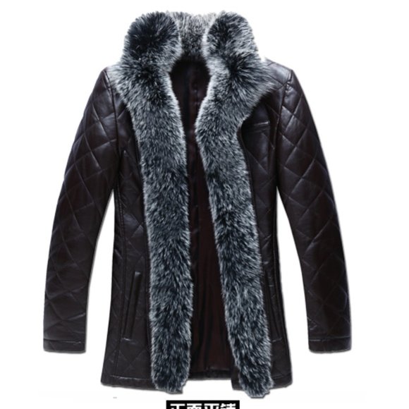 Men's Genuine Sheepskin Leather Jackets With Real Detachable Soft Silver Fox Fur - Picture 3 of 4